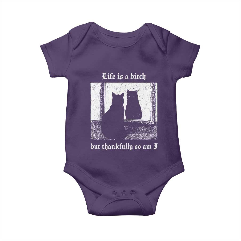 Funny Life Is A Bitch But Thankfully So Am I Baby Onesie Black Cat Meme - Wonder Print Shop