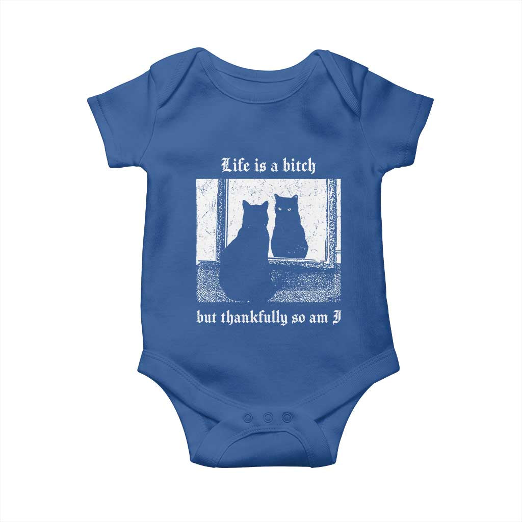 Funny Life Is A Bitch But Thankfully So Am I Baby Onesie Black Cat Meme - Wonder Print Shop