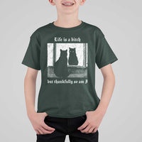 Funny Life Is A Bitch But Thankfully So Am I T Shirt For Kid Black Cat Meme - Wonder Print Shop