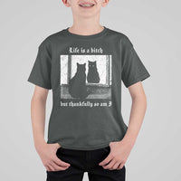 Funny Life Is A Bitch But Thankfully So Am I T Shirt For Kid Black Cat Meme - Wonder Print Shop