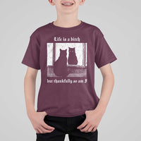 Funny Life Is A Bitch But Thankfully So Am I T Shirt For Kid Black Cat Meme - Wonder Print Shop