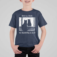 Funny Life Is A Bitch But Thankfully So Am I T Shirt For Kid Black Cat Meme - Wonder Print Shop