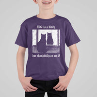 Funny Life Is A Bitch But Thankfully So Am I T Shirt For Kid Black Cat Meme - Wonder Print Shop