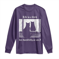 Funny Life Is A Bitch But Thankfully So Am I Long Sleeve Shirt Black Cat Meme - Wonder Print Shop