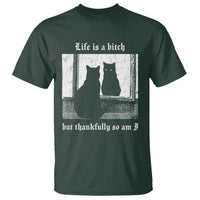 Funny Life Is A Bitch But Thankfully So Am I T Shirt Black Cat Meme - Wonder Print Shop