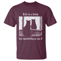 Funny Life Is A Bitch But Thankfully So Am I T Shirt Black Cat Meme - Wonder Print Shop