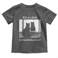 Funny Life Is A Bitch But Thankfully So Am I Toddler T Shirt Black Cat Meme - Wonder Print Shop