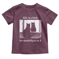 Funny Life Is A Bitch But Thankfully So Am I Toddler T Shirt Black Cat Meme - Wonder Print Shop