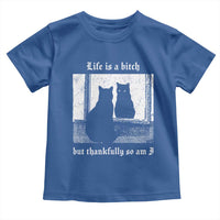 Funny Life Is A Bitch But Thankfully So Am I Toddler T Shirt Black Cat Meme - Wonder Print Shop
