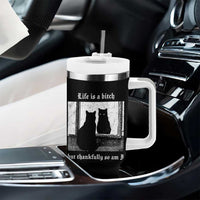 Funny Life Is A Bitch But Thankfully So Am I Tumbler With Handle Black Cat Meme - Wonder Print Shop