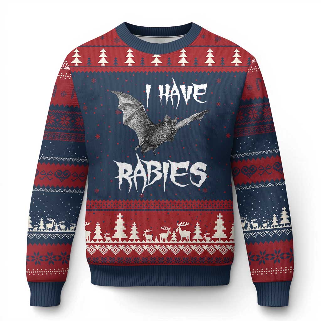 I Have Rabies Bat Ugly Christmas Sweater Funny Meme Quotes - Wonder Print Shop