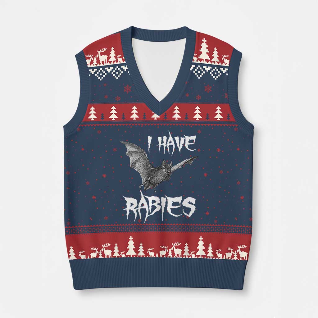I Have Rabies Bat V-Neck Knit Sweater Vest Funny Meme Quotes - Wonder Print Shop