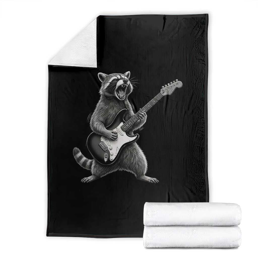 Funny Raccoon Playing Guitar Rock and Roll Throw Blanket
