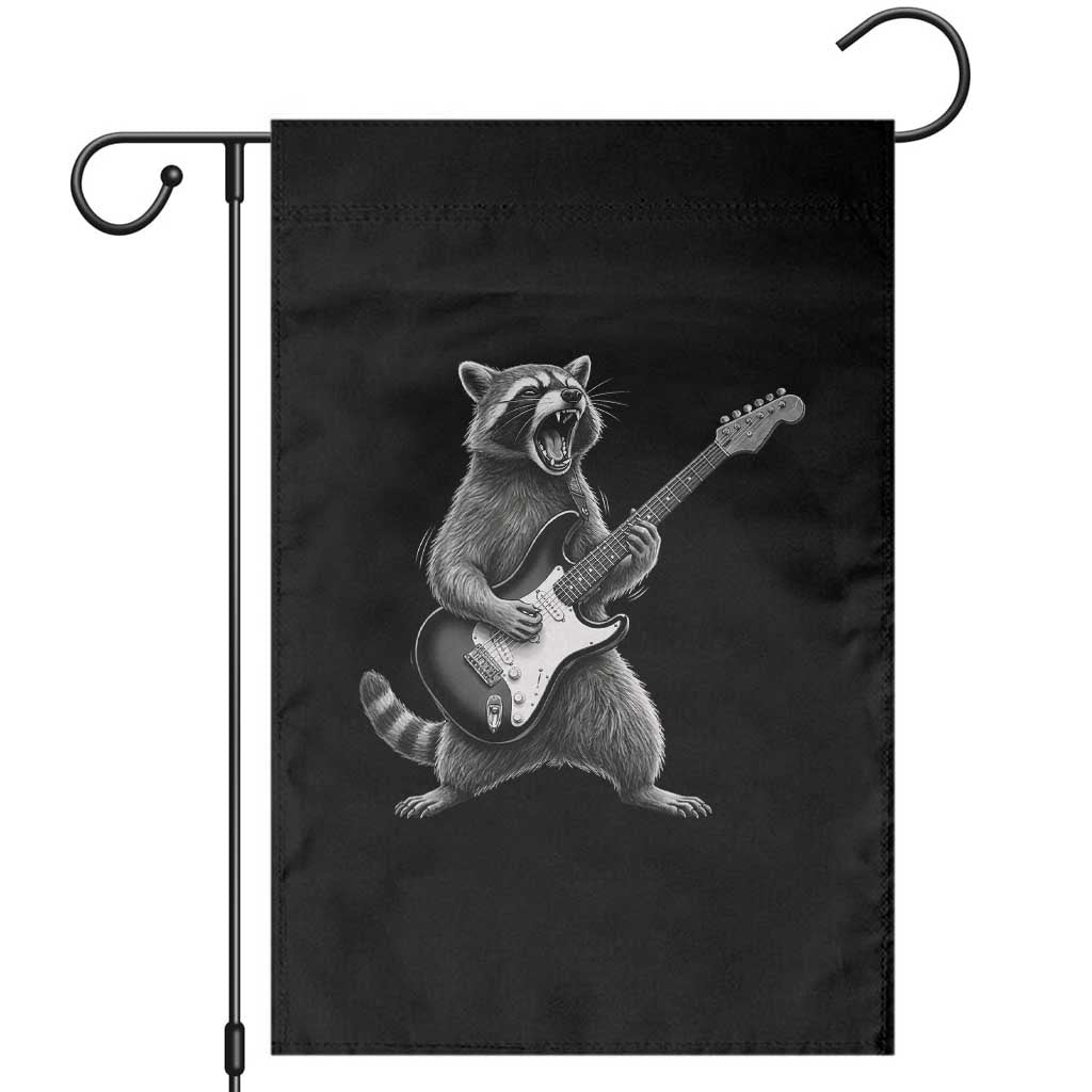 Funny Raccoon Playing Guitar Rock and Roll Garden Flag