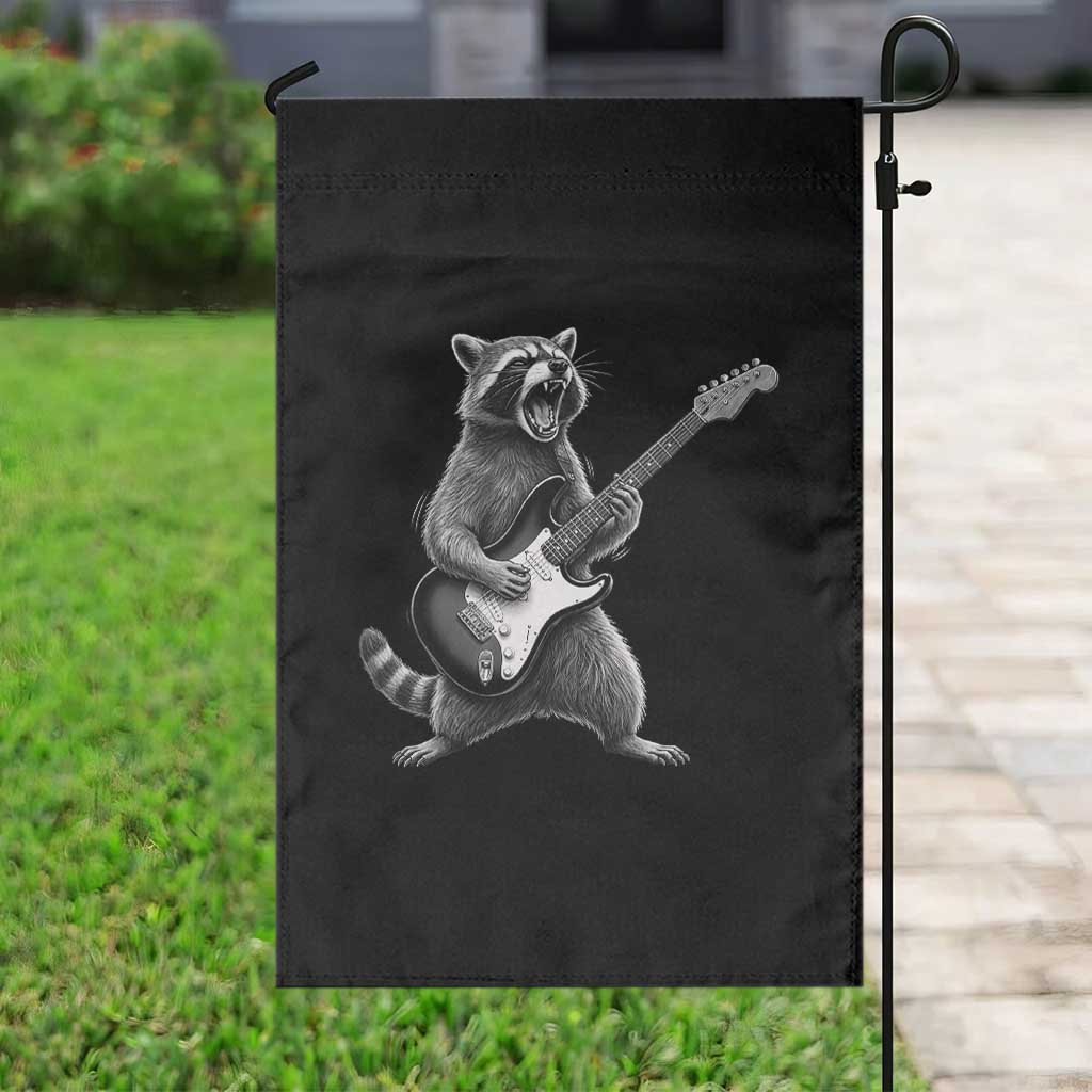 Funny Raccoon Playing Guitar Rock and Roll Garden Flag