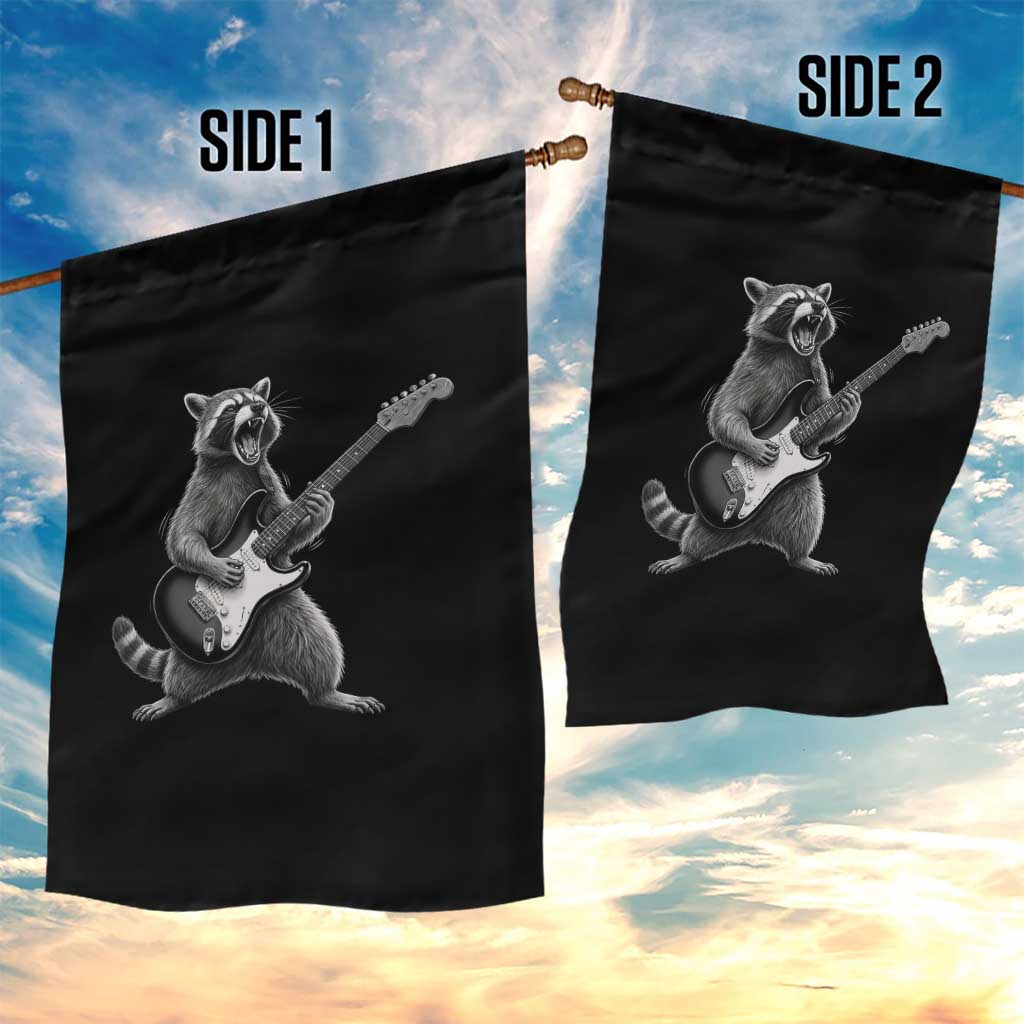 Funny Raccoon Playing Guitar Rock and Roll Garden Flag