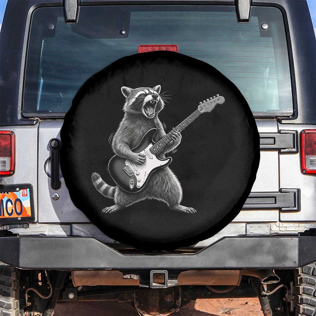Funny Raccoon Playing Guitar Rock and Roll Spare Tire Cover