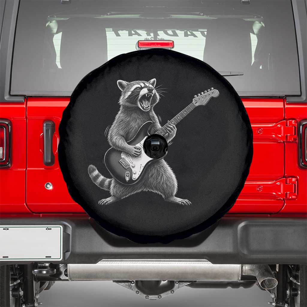 Funny Raccoon Playing Guitar Rock and Roll Spare Tire Cover