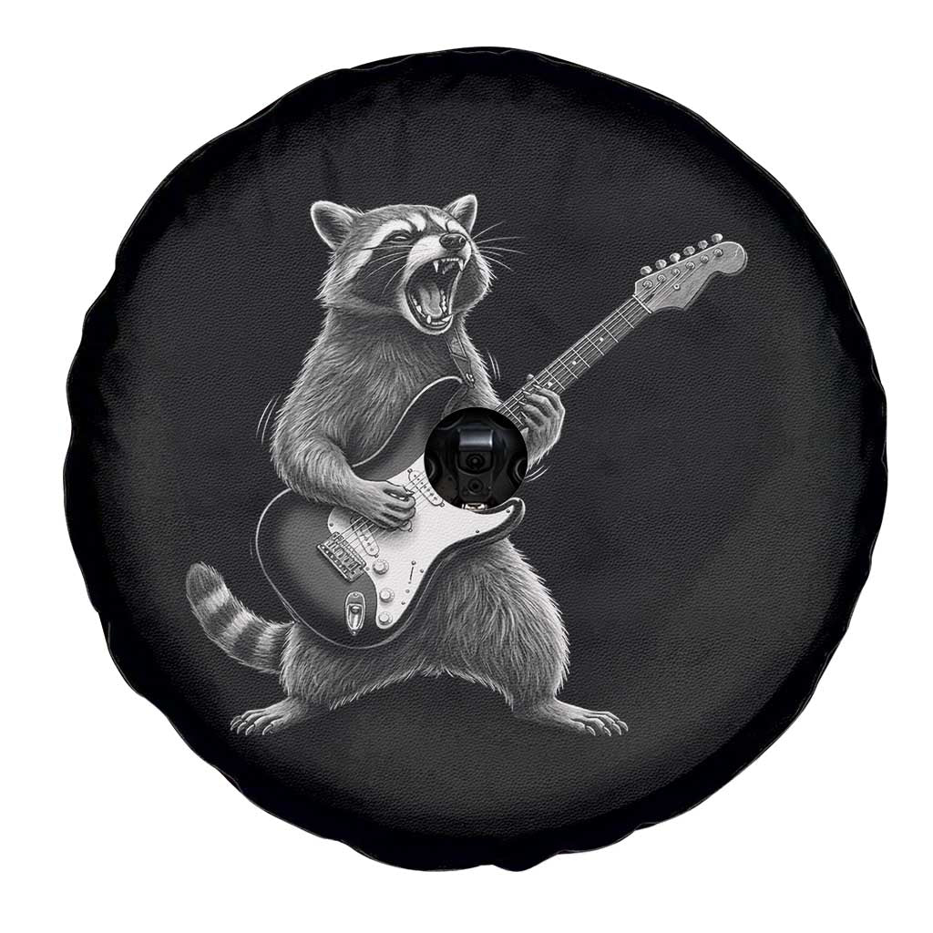 Funny Raccoon Playing Guitar Rock and Roll Spare Tire Cover