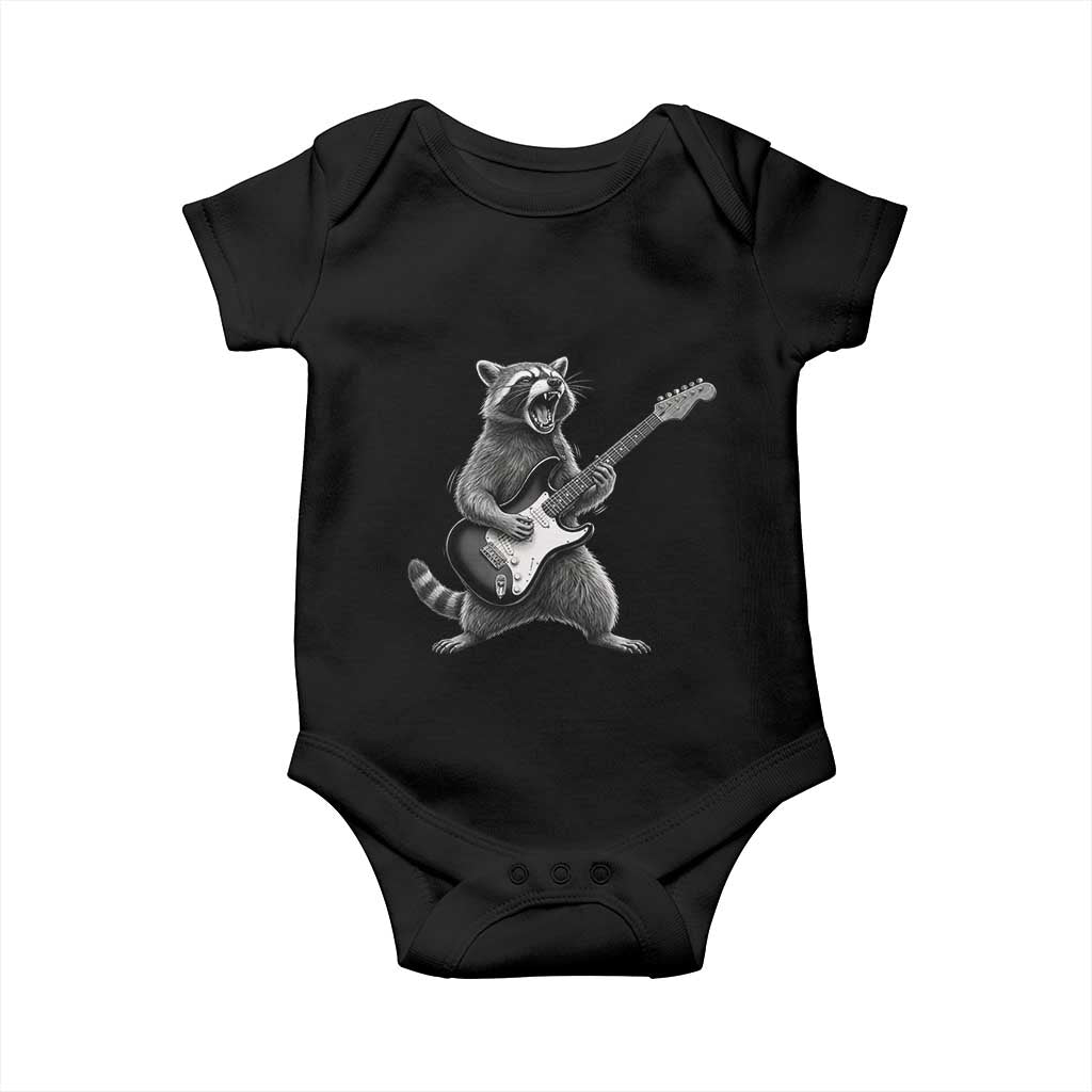 Funny Raccoon Playing Guitar Rock and Roll Baby Onesie