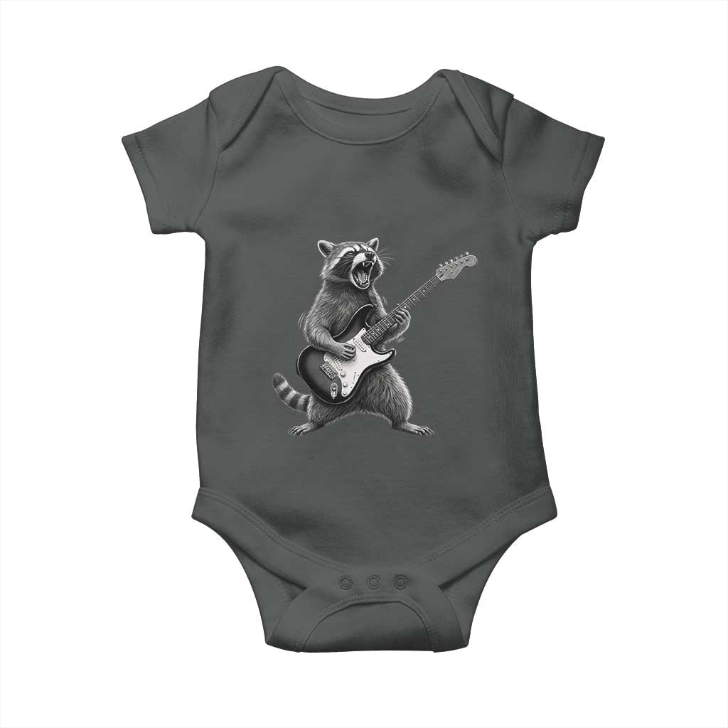 Funny Raccoon Playing Guitar Rock and Roll Baby Onesie