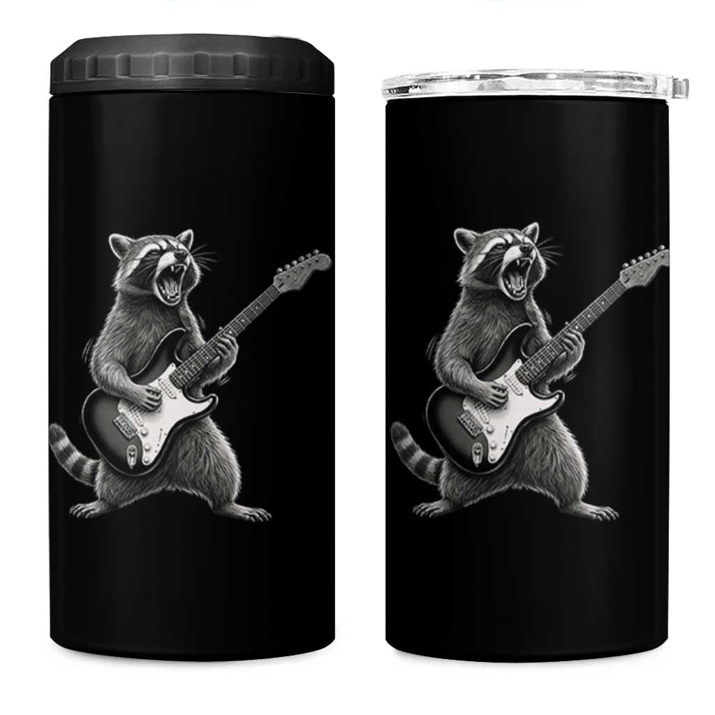 Funny Raccoon Playing Guitar Rock and Roll 4 in 1 Can Cooler Tumbler