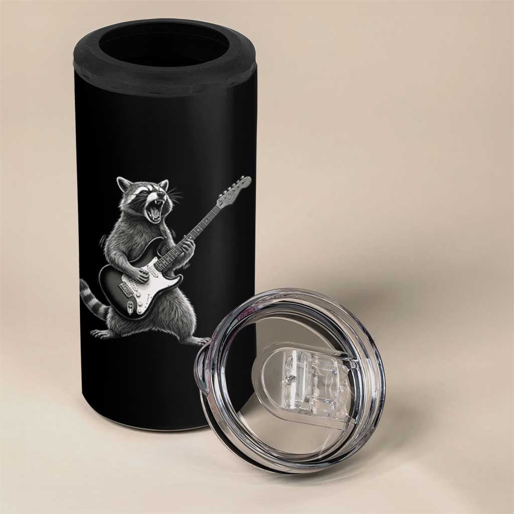 Funny Raccoon Playing Guitar Rock and Roll 4 in 1 Can Cooler Tumbler