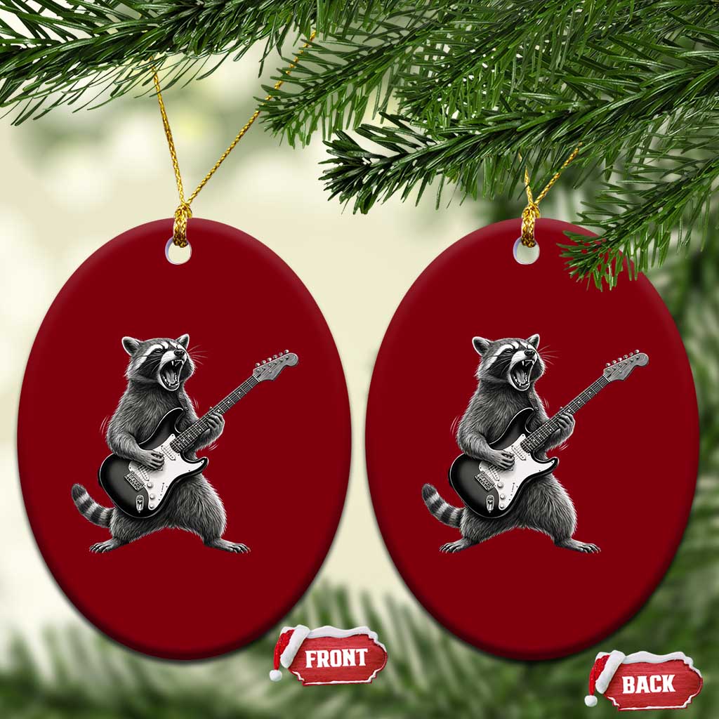 Funny Raccoon Playing Guitar Rock and Roll Ceramic Ornament