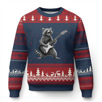 Funny Raccoon Playing Guitar Rock and Roll Ugly Christmas Sweater