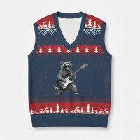 Funny Raccoon Playing Guitar Rock and Roll V-Neck Knit Sweater Vest
