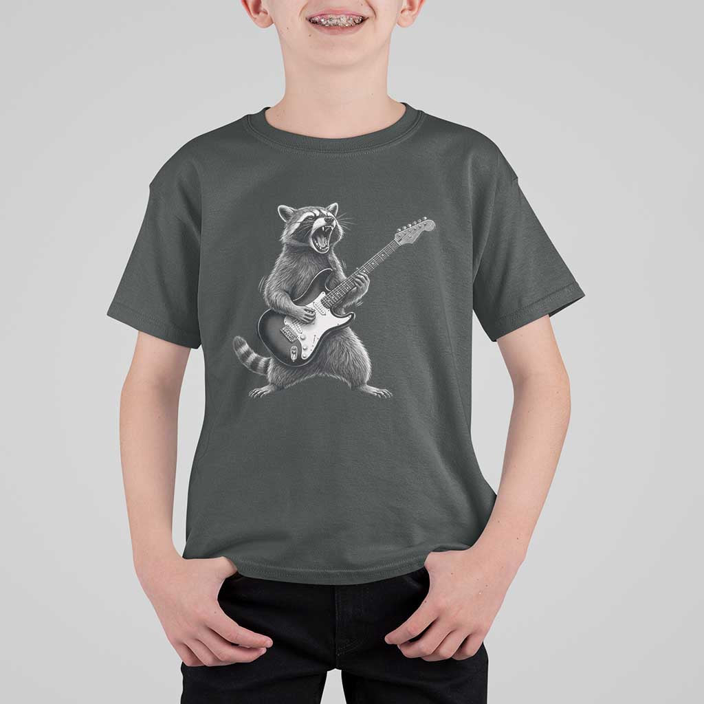 Funny Raccoon Playing Guitar Rock and Roll T Shirt For Kid