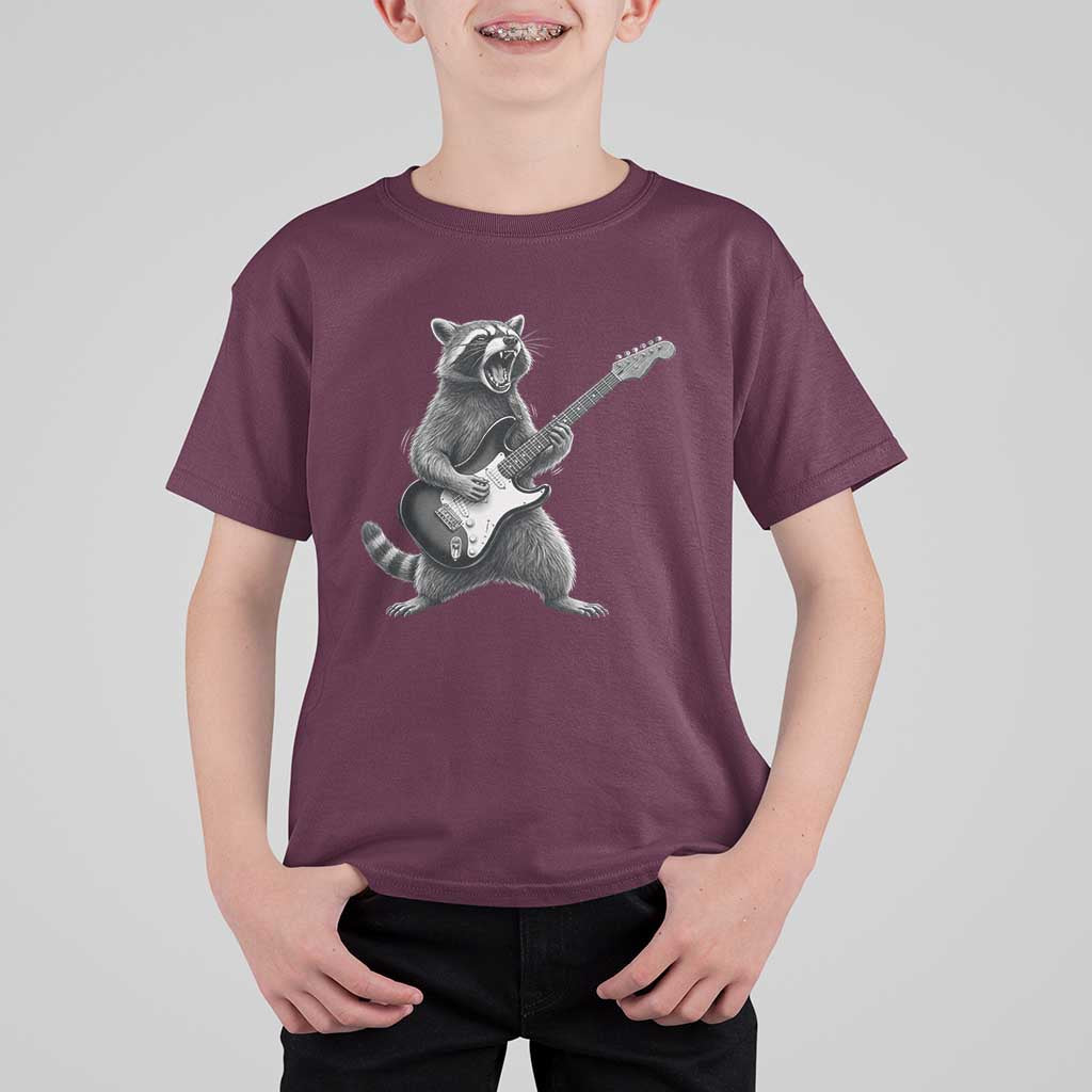 Funny Raccoon Playing Guitar Rock and Roll T Shirt For Kid