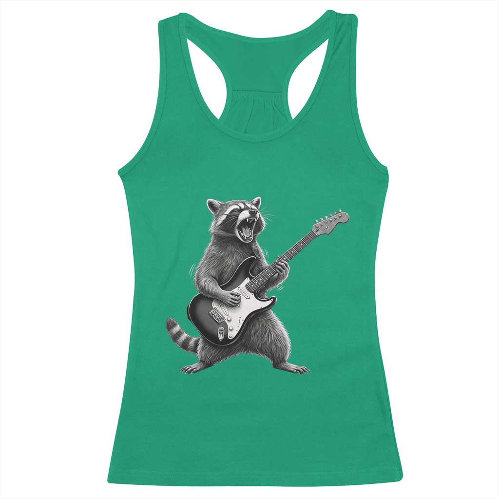 Funny Raccoon Playing Guitar Rock and Roll Racerback Tank Top