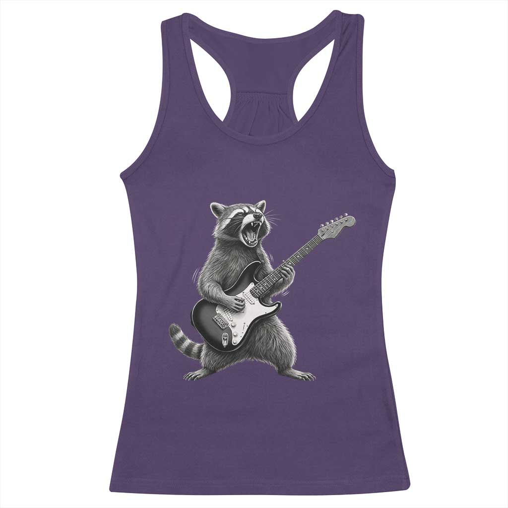Funny Raccoon Playing Guitar Rock and Roll Racerback Tank Top