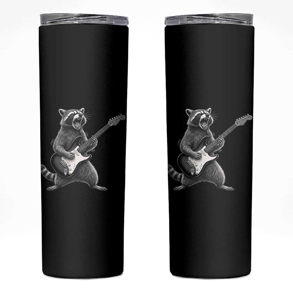 Funny Raccoon Playing Guitar Rock and Roll Skinny Tumbler