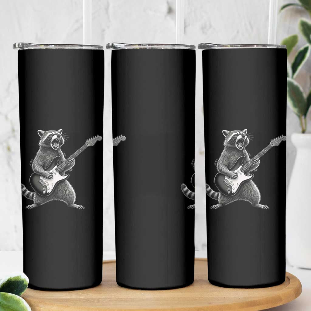 Funny Raccoon Playing Guitar Rock and Roll Skinny Tumbler