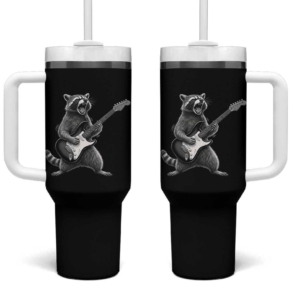 Funny Raccoon Playing Guitar Rock and Roll Tumbler With Handle