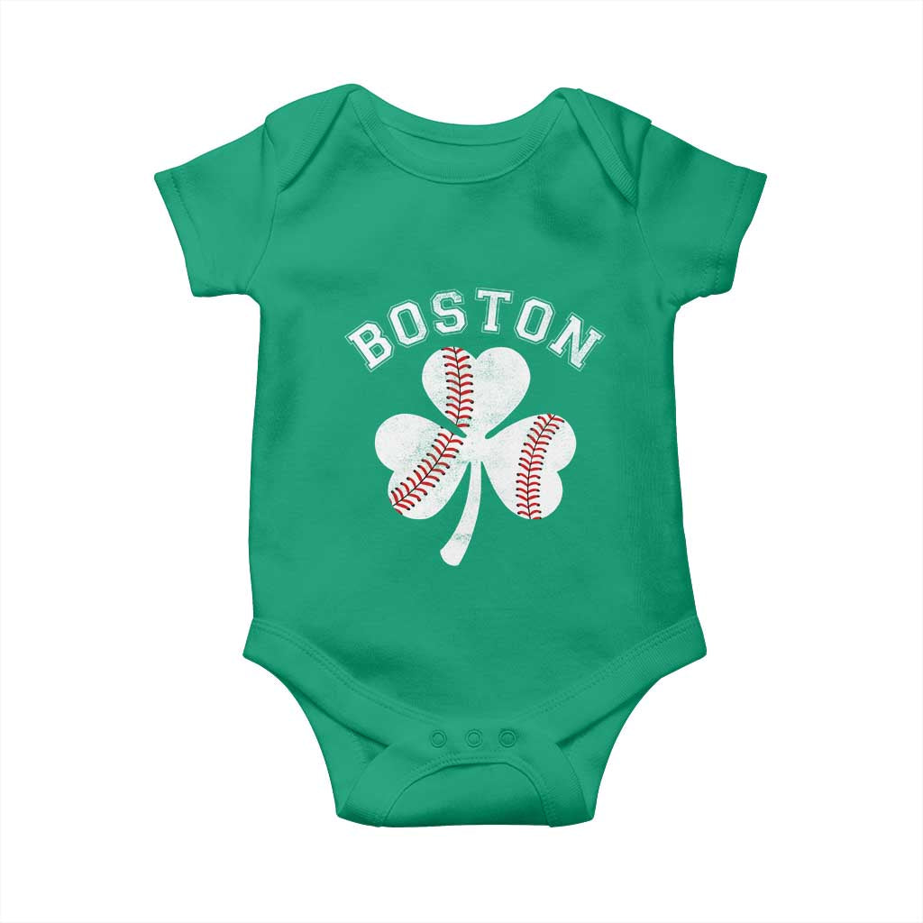 Funny Boston St Patricks Day Baseball Shamrock Baby Onesie