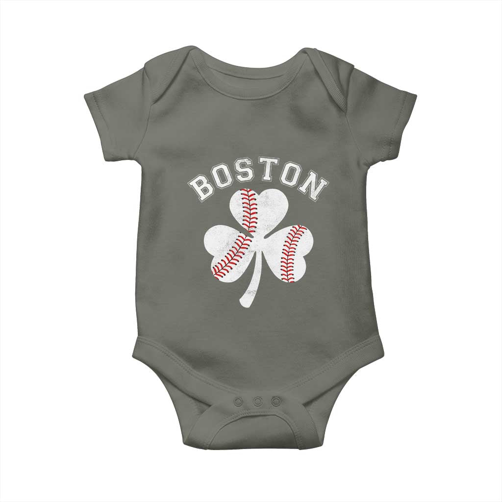 Funny Boston St Patricks Day Baseball Shamrock Baby Onesie