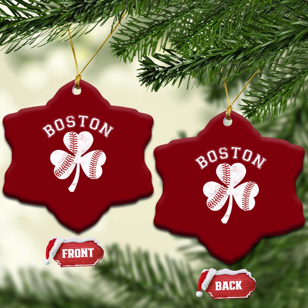 Funny Boston St Patricks Day Baseball Shamrock Ceramic Ornament