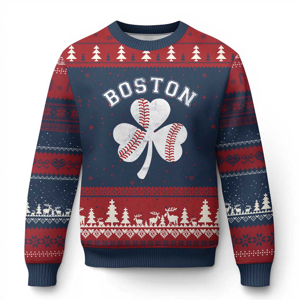 Funny Boston St Patricks Day Baseball Shamrock Ugly Christmas Sweater