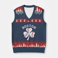 Funny Boston St Patricks Day Baseball Shamrock V-Neck Knit Sweater Vest