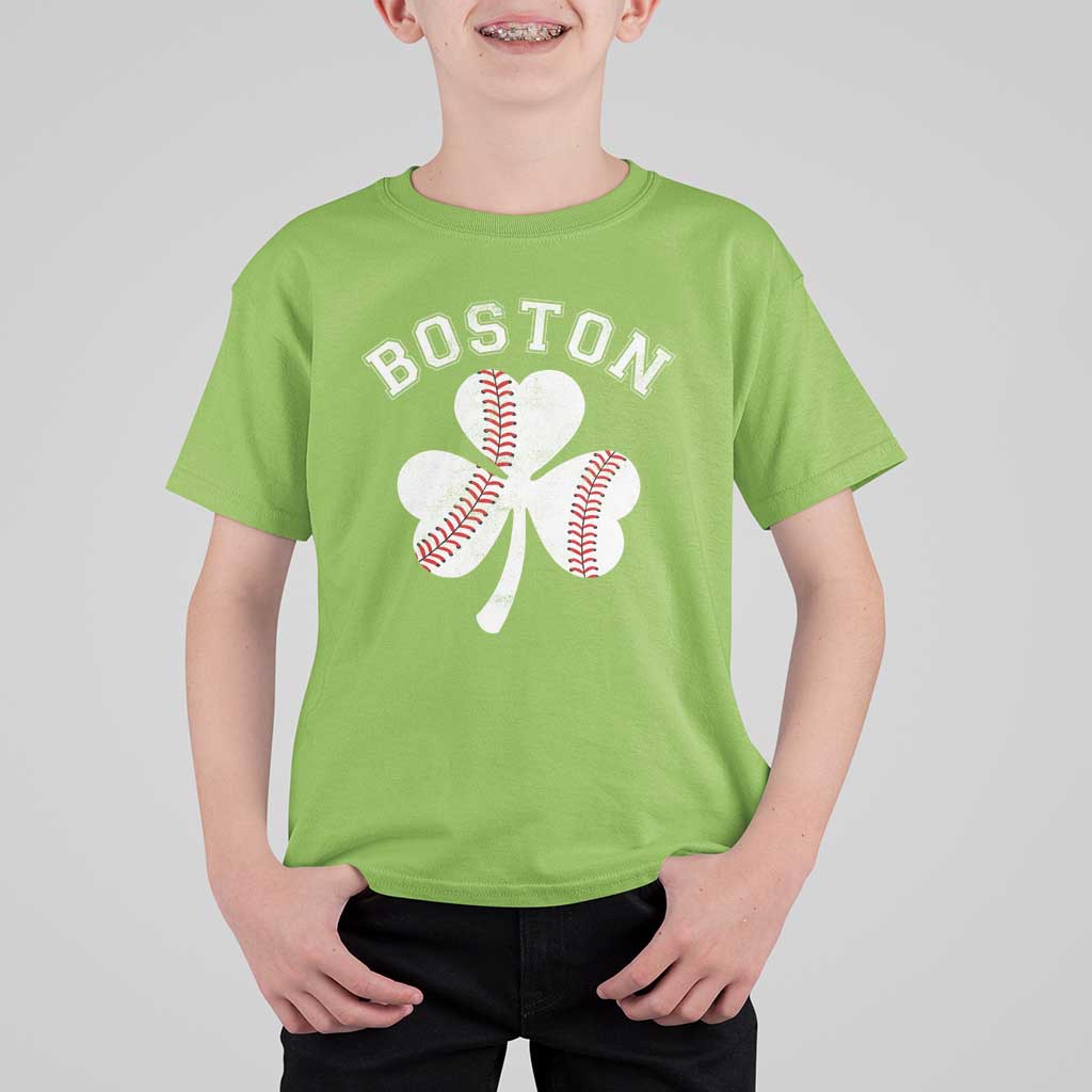 Funny Boston St Patricks Day Baseball Shamrock T Shirt For Kid
