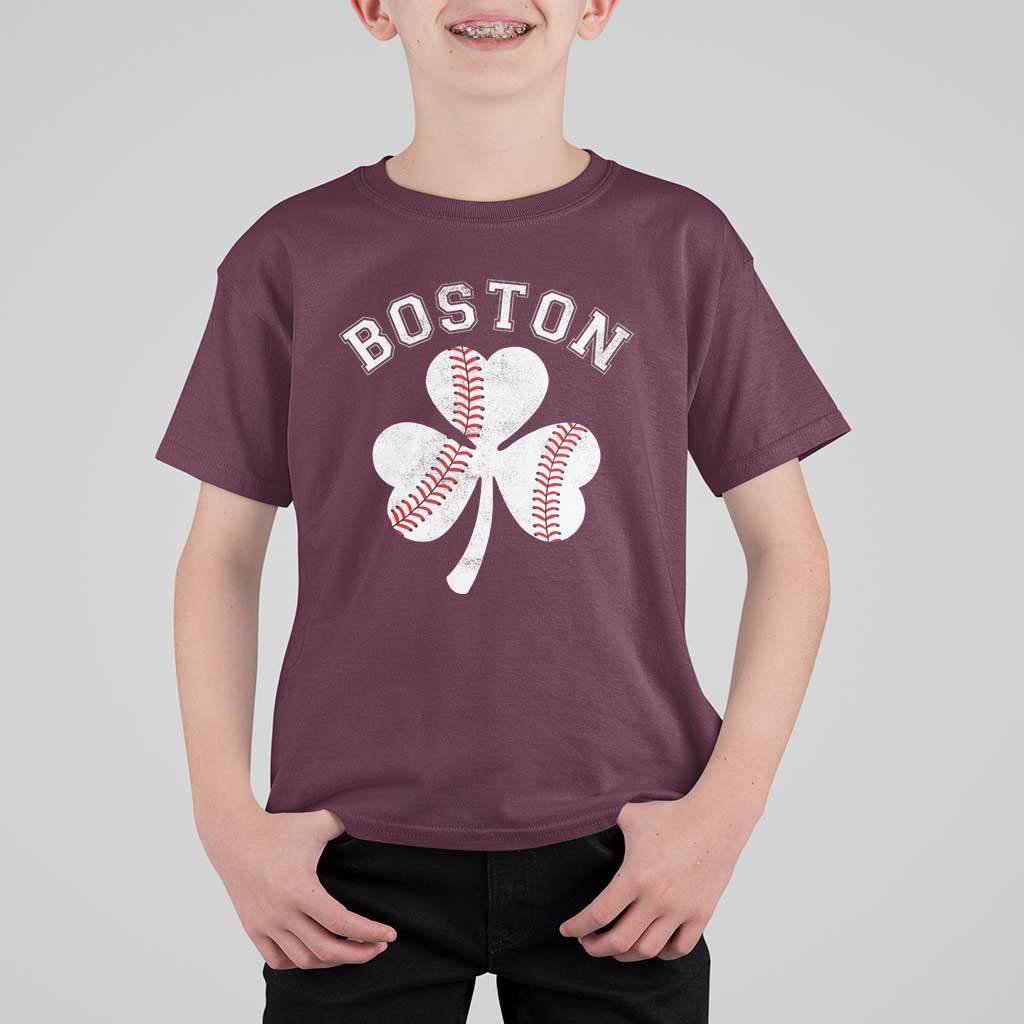 Funny Boston St Patricks Day Baseball Shamrock T Shirt For Kid