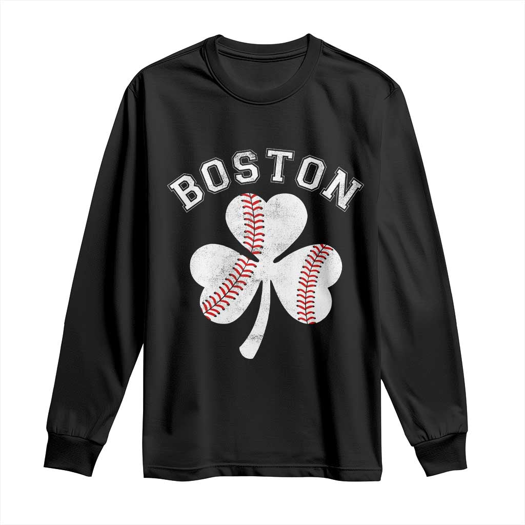 Funny Boston St Patricks Day Baseball Shamrock Long Sleeve Shirt