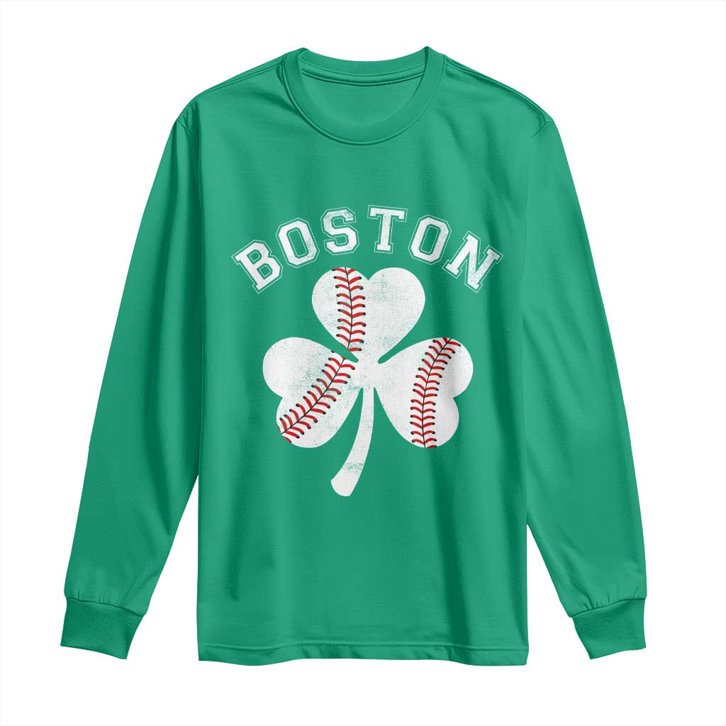 Funny Boston St Patricks Day Baseball Shamrock Long Sleeve Shirt