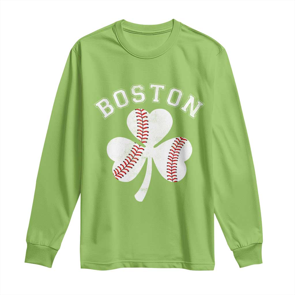 Funny Boston St Patricks Day Baseball Shamrock Long Sleeve Shirt