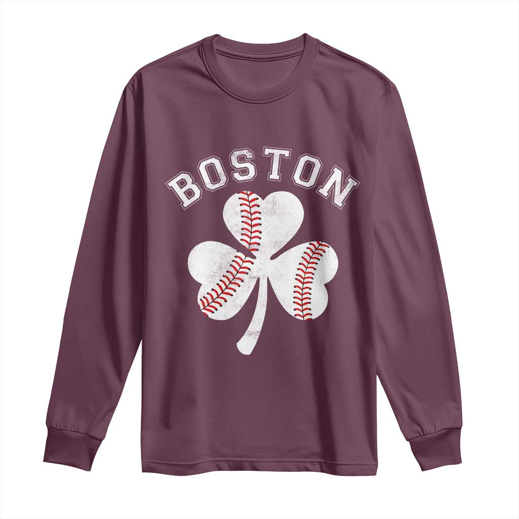 Funny Boston St Patricks Day Baseball Shamrock Long Sleeve Shirt