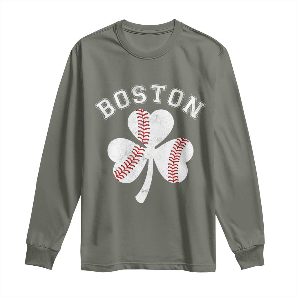 Funny Boston St Patricks Day Baseball Shamrock Long Sleeve Shirt