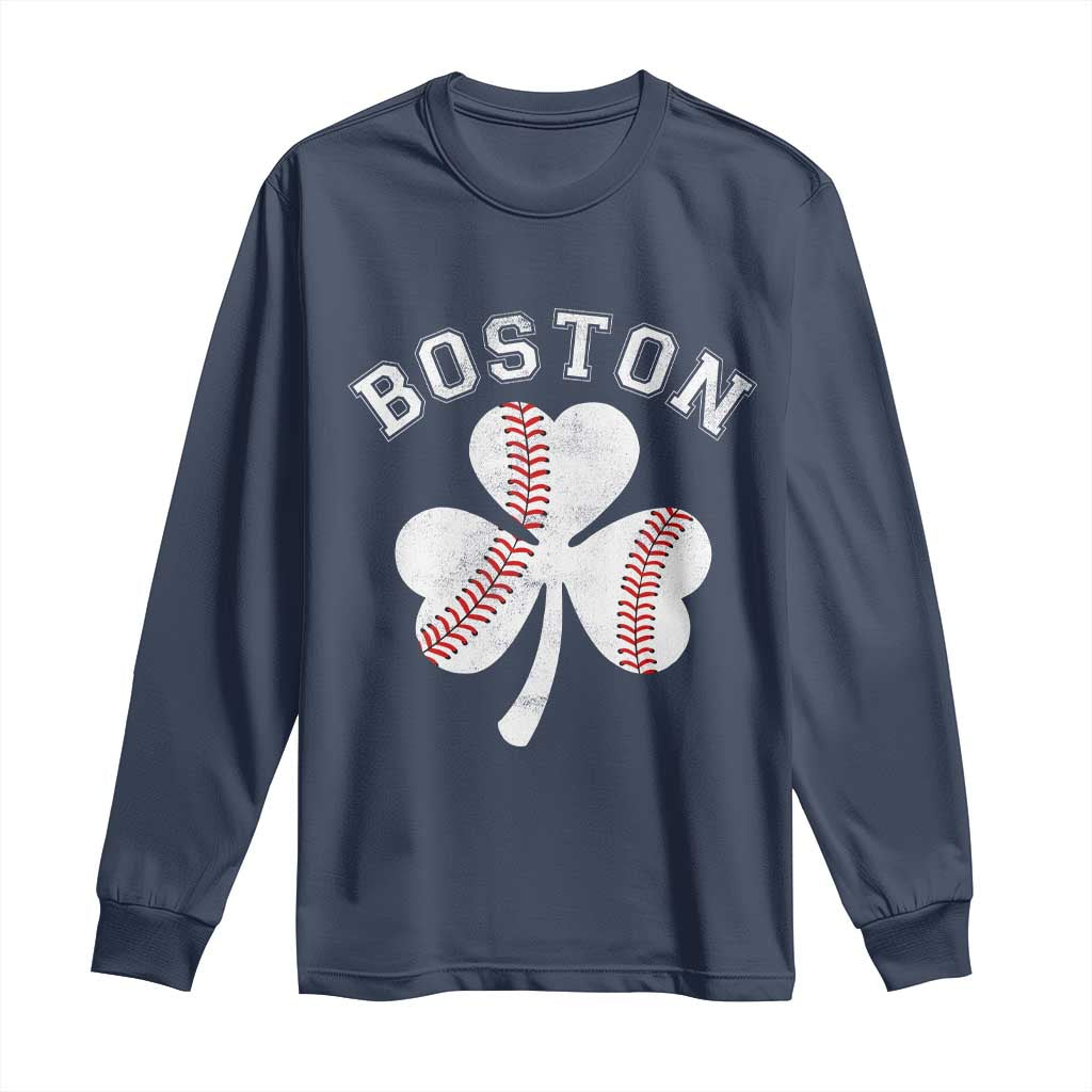Funny Boston St Patricks Day Baseball Shamrock Long Sleeve Shirt